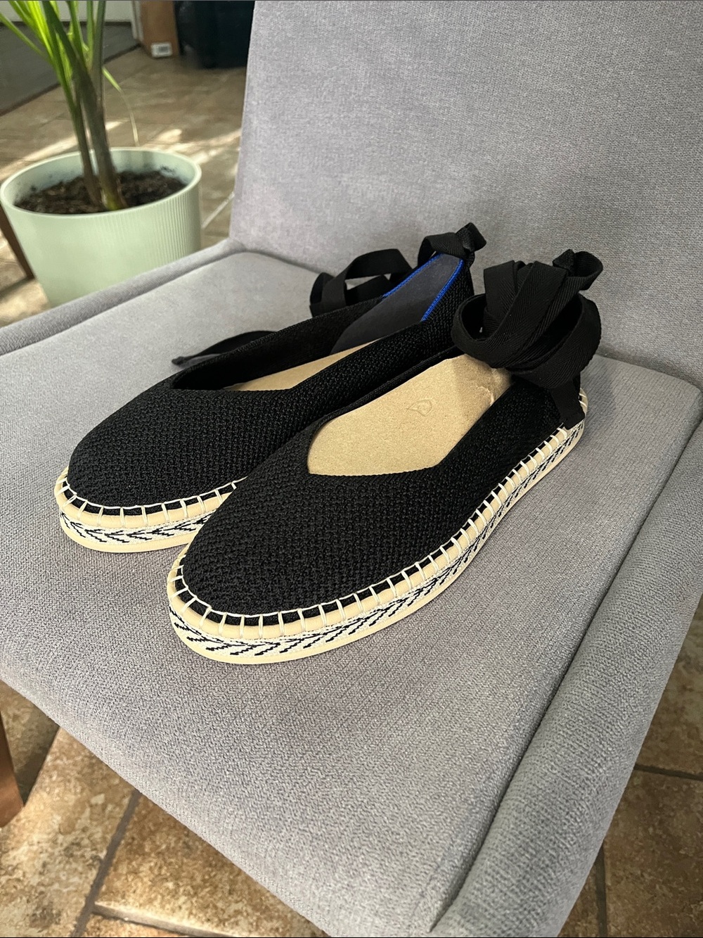Black Espadrille Flat with Ankle Tie 9.5